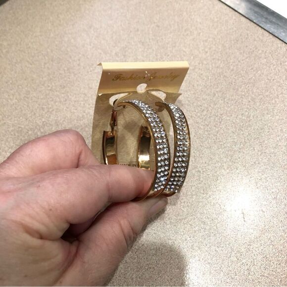Fashion Jewelry Gold Rhinestone Hoop Earrings (A)12 - Picture 3 of 6